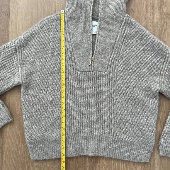 Abercrombie & Fitch Sweater Women Medium Quarter Half Zip Brown Tan Chunky Knit - Picture 7 of 13